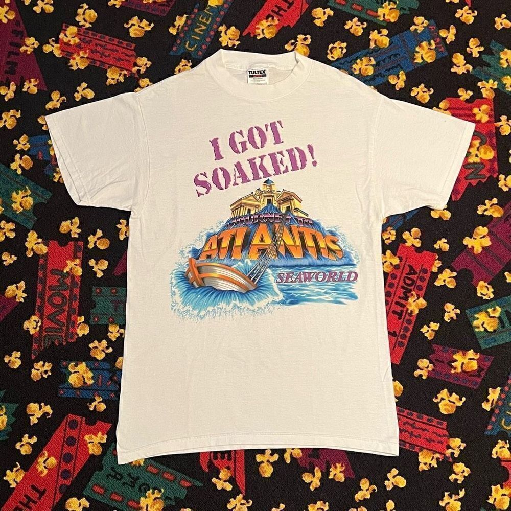 VTG 90s ATLANTIS ‘I Got Soaked!’ White Graphic Tee Shirt / Size M